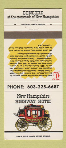 Matchbook Cover - New Hampshire Highway Hotel Concord NH 30 Strike