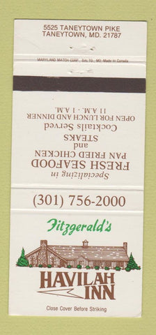 Matchbook Cover - Fitzgerald's Havilan Inn Taneytown MD 30 Strike