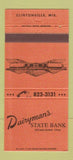 Matchbook Cover - Dairyman's State Bank Clintonville WI 30 Strike