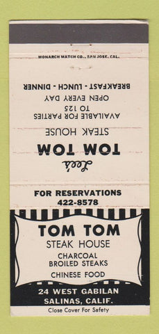 Matchbook Cover - Tom Tom Steak House Salinas CA WEAR 30 Strike