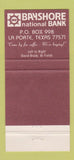 Matchbook Cover - Bayshore National Bank La Porte TX 30 Strike