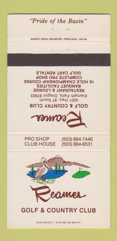 Matchbook Cover - Reames Golf Country Club Klamath Falls OR 30 Strike