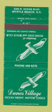 Matchbook Cover Dunes Village Ocean Front Motor Lodge Myrtle Beach SC 30 Strike