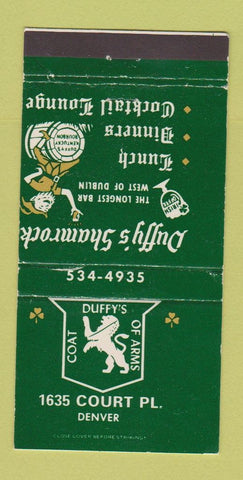 Matchbook Cover - Duffy's Shamrock Denver Colorado MISCUT WEAR 30 Strike