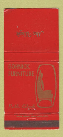 Matchbook Cover - Gornick Furniture Pueblo Colorado IMPRINT WEAR 30 Strike