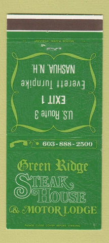 Matchbook Cover - Green Ridge Steak House Motor Lodge Nashua NH 30 Strike