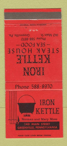 Matchbook Cover - Iron Kettle Steak House Greenville PA 30 Strike