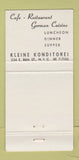Matchbook Cover - Kleine Konditorei New York City Cafe WEAR 30 Strike