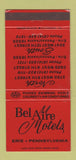 Matchbook Cover - Bel Aire Motels Erie PA WEAR 30 Strike