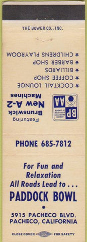 Matchbook Cover - Paddock Bowling Pacheco CA billiards