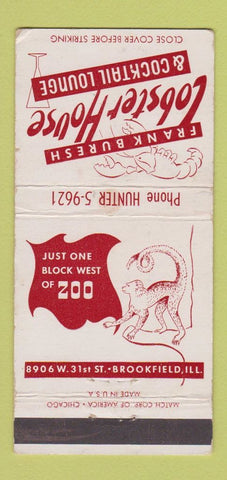 Matchbook Cover - Frank Buresh Lobster House Brookfield IL WEAR 30 Strike