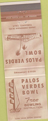 Matchbook Cover - Palos Verdes Bowling Torrance CA billiards
