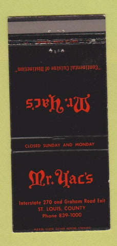 Matchbook Cover - Mr Yac's Restaurant St Louis MO 30 Strike