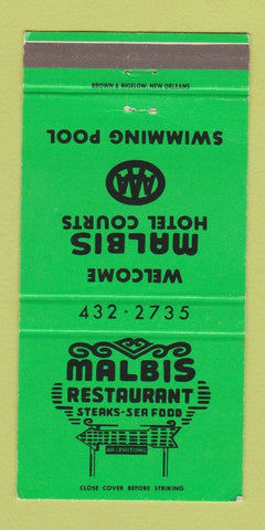 Matchbook Cover - Malbis Hotel Courts Restaurant Mobile AL 30 Strike