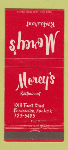 Matchbook Cover - Morey's Restaurant Binghamton NY 30 Strike