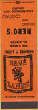Matchbook Cover - Nero's Nave Lanes bowling Novato CA orange