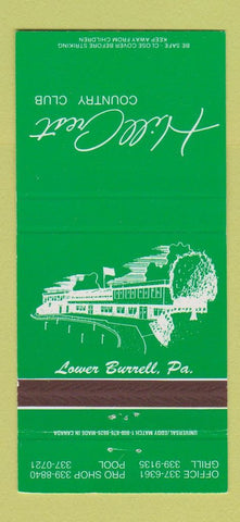 Matchbook Cover - Hill Crest Counry Club Lower Burrell PA 30 Strike