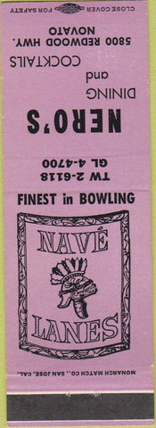 Matchbook Cover - Nero's Nave Lanes bowling Novato CA lavender