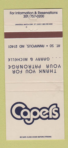 Matchbook Cover - Capers Restaurant Annapolis MD 30 Strike