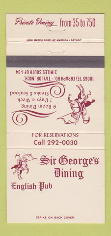 Matchbook Cover - Sir George's Restaurant Taylor MI 30 Strike