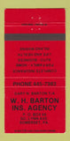 Matchbook Cover - WH Barton Insurance Agency Somerset PA 30 Strike