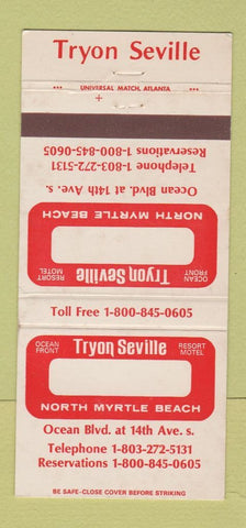 Matchbook Cover - Tryon Seville North Myrtle Beach SC Hotel 30 Strike