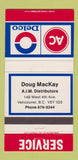 Matchbook Cover - AC Delco Doug MacKay Vancouver BC auto parts 30 Strike