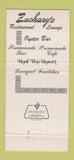 Matchbook Cover - Zachary's Boston MA WEAR restaurant 30 Strike