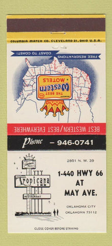 Matchbook Cover - Tropicana Inn Oklahoma City OK Route 66 Best Western 30 Strike