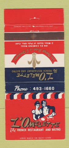 Matchbook Cover - L'Omelette Palo Alto CA Girlie French WEAR 30 Strike