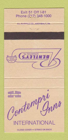 Matchbook Cover - Contempri Inns Bentley's Scranton PA 30 Strike