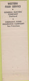 Matchbook Cover - Western Food Service Milpitas CA Ford Motor Co GE
