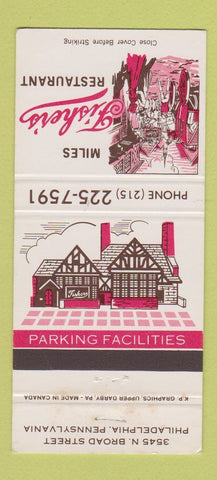 Matchbook Cover - Miles Fisher's Restaurant Philadelphia PA 30 Strike