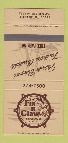 Matchbook Cover - Fin n Claw Seafood Chicago IL 30 Strike