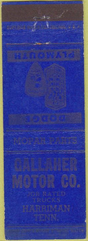 Matchbook Cover - Gallaher Motor Co Harriman TN Dodge Plymouth