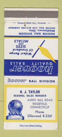 Matchbook Cover - Hoover Ball Bearings RJ Taylor Ridgefield CT WEAR 30 Strike