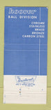Matchbook Cover - Hoover Ball Bearings RJ Taylor Ridgefield CT WEAR 30 Strike