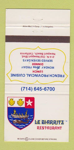 Matchbook Cover - Le Biarritz Restaurant French Newport Beach CA 30 Strike