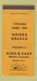 Matchbook Cover King East Machinery Hyster Essick Denver Colorado WEAR 30 Strike