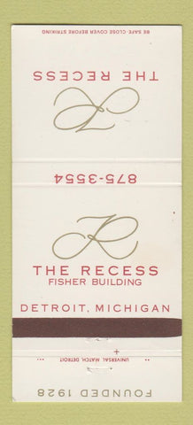 Matchbook Cover - The Recess Detroit MI Fisher Building 30 Strike