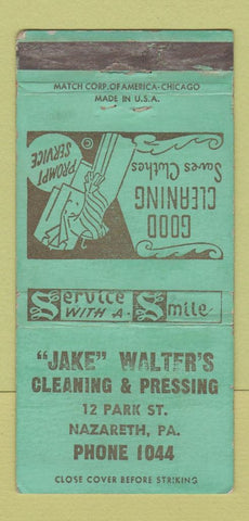 Matchbook Cover - Jake Walters Cleaning Nazareth PA low phone # WORN 30 Strike