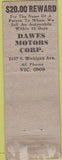 Matchbook Cover - Dawes Motors Plymouth Desoto Chicago? WORN