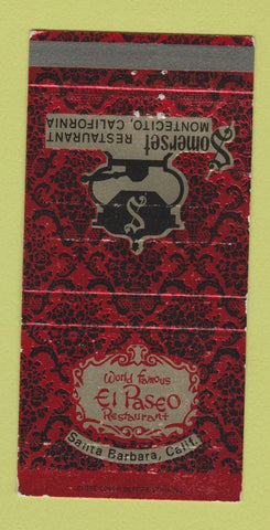 Matchbook Cover - Somerset El Paseo Santa Barbara Montecito CA WORN 30 Strike