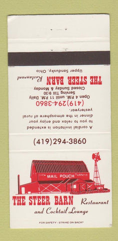 Matchbook Cover - The Steer Barn Restaurant Upper Sandusky OH 30 Strike