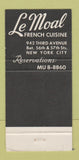 Matchbook Cover - Le Moal French Restaurant New York City WEAR 30 Strike