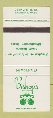 Matchbook Cover - Bishop's Restaurant Lawrence MA 30 Strike