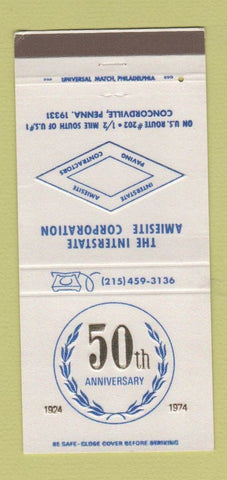Matchbook Cover - Interstate Amiesite Corp Concordville PA 1974 30 Strike