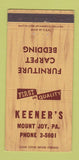 Matchbook Cover - Keener's Mount Joy PA Furniture Carpet 30 Strike
