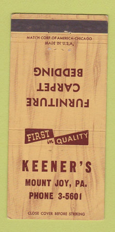 Matchbook Cover - Keener's Mount Joy PA Furniture Carpet 30 Strike