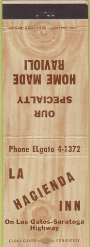 Matchbook Cover - La Hacienda Inn Los Gatos CA Ravioli